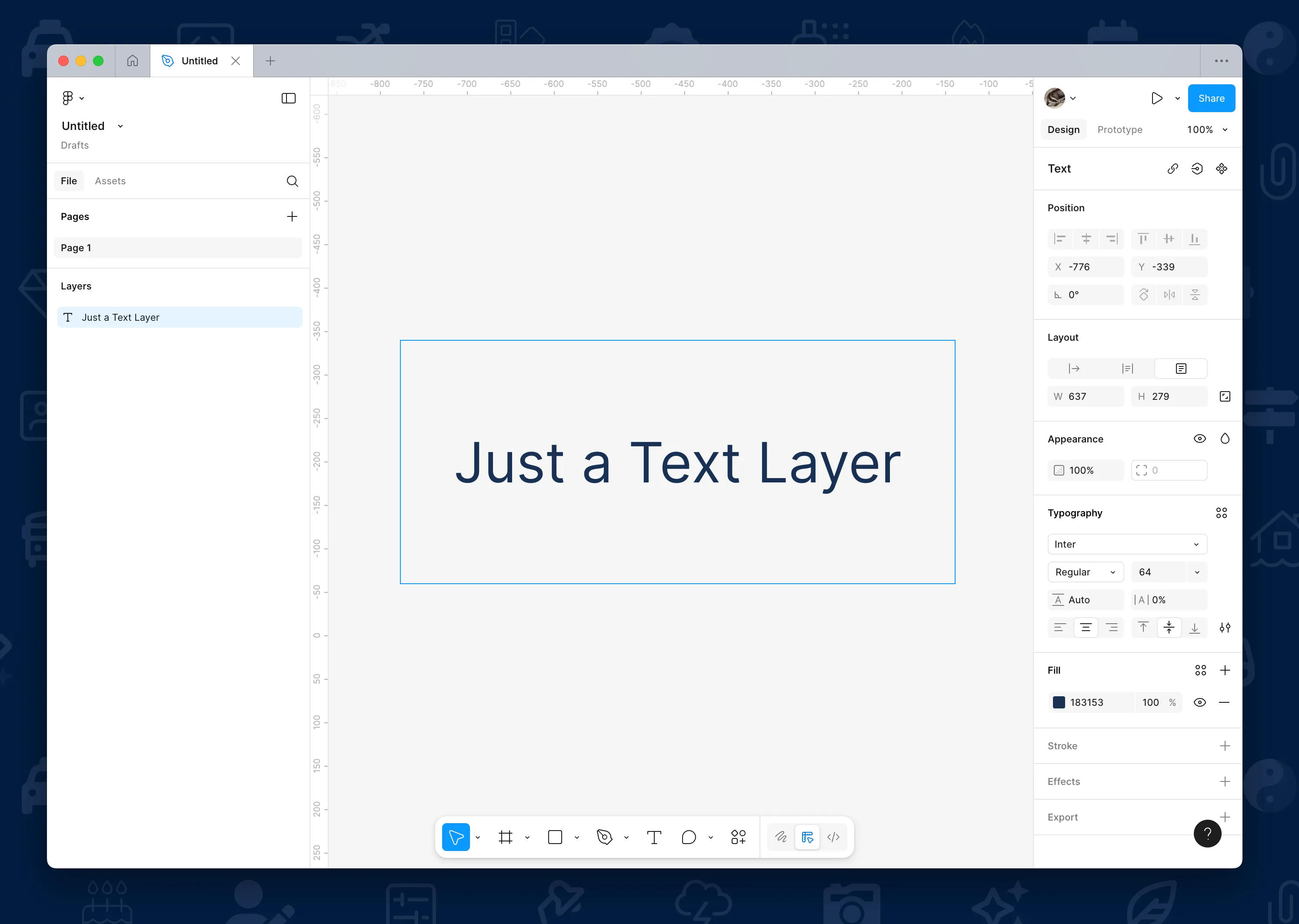 A new text layer created in a Figma document