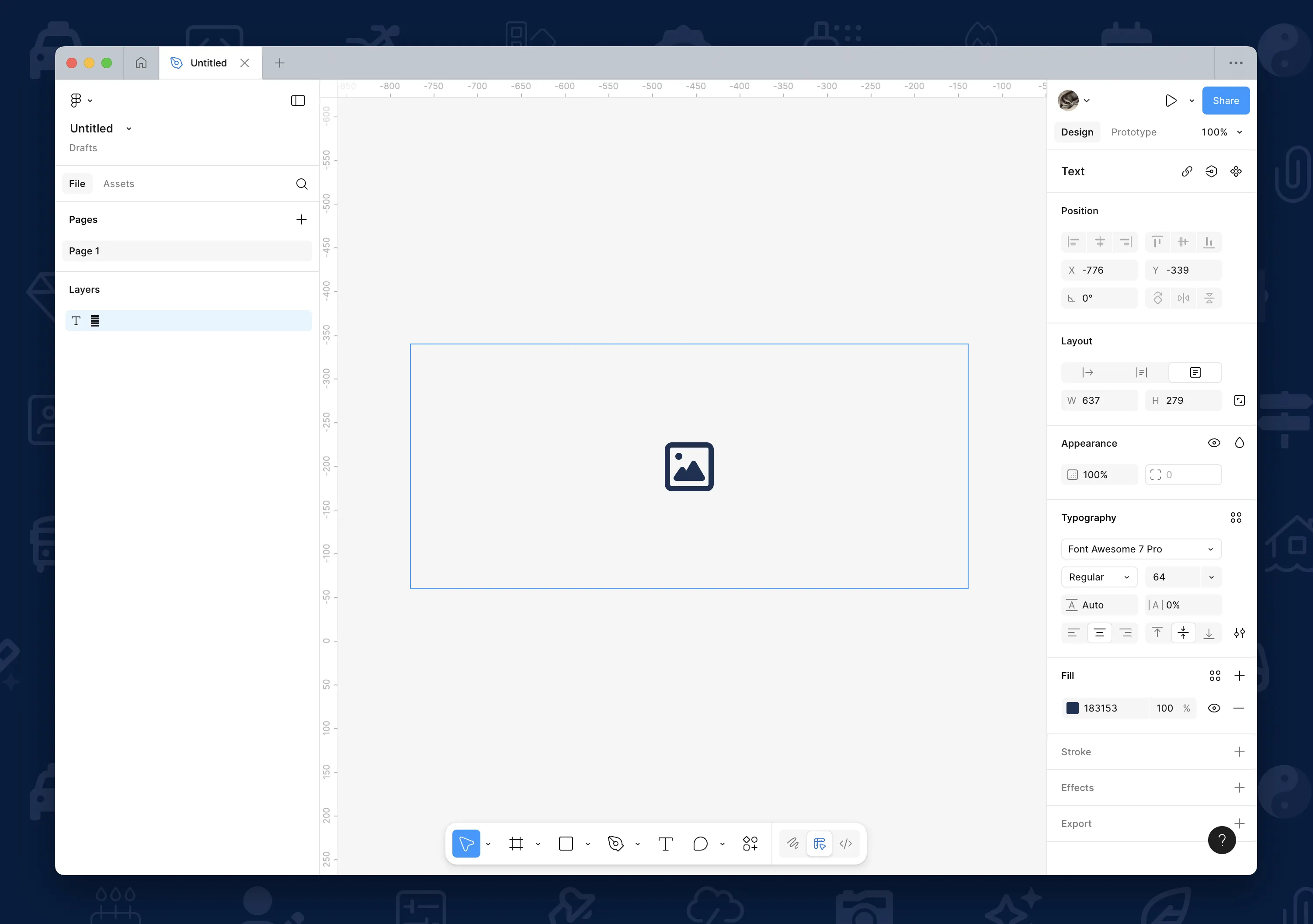 The glyph for the Image icon pasted into the text layer renders the icon