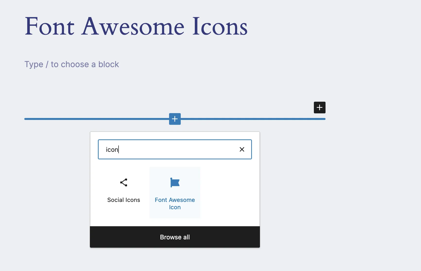 Select the Font Awesome block type