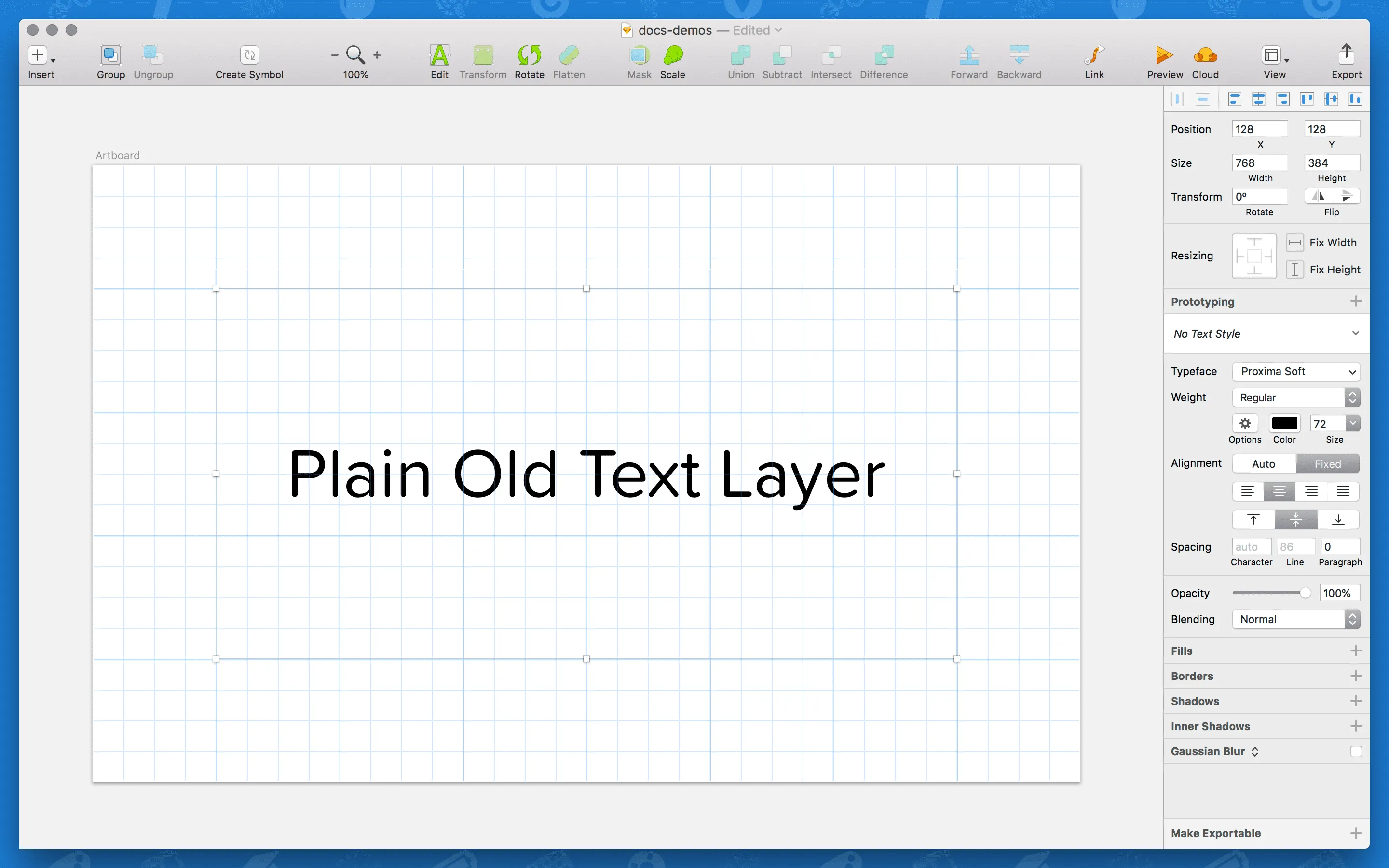 A new text layer created in a Sketch document