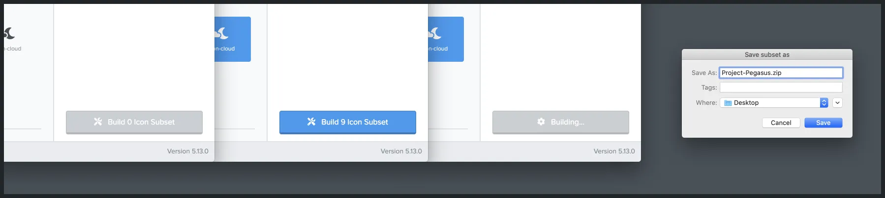Once the icons are selected, the subset is ready to build and save.