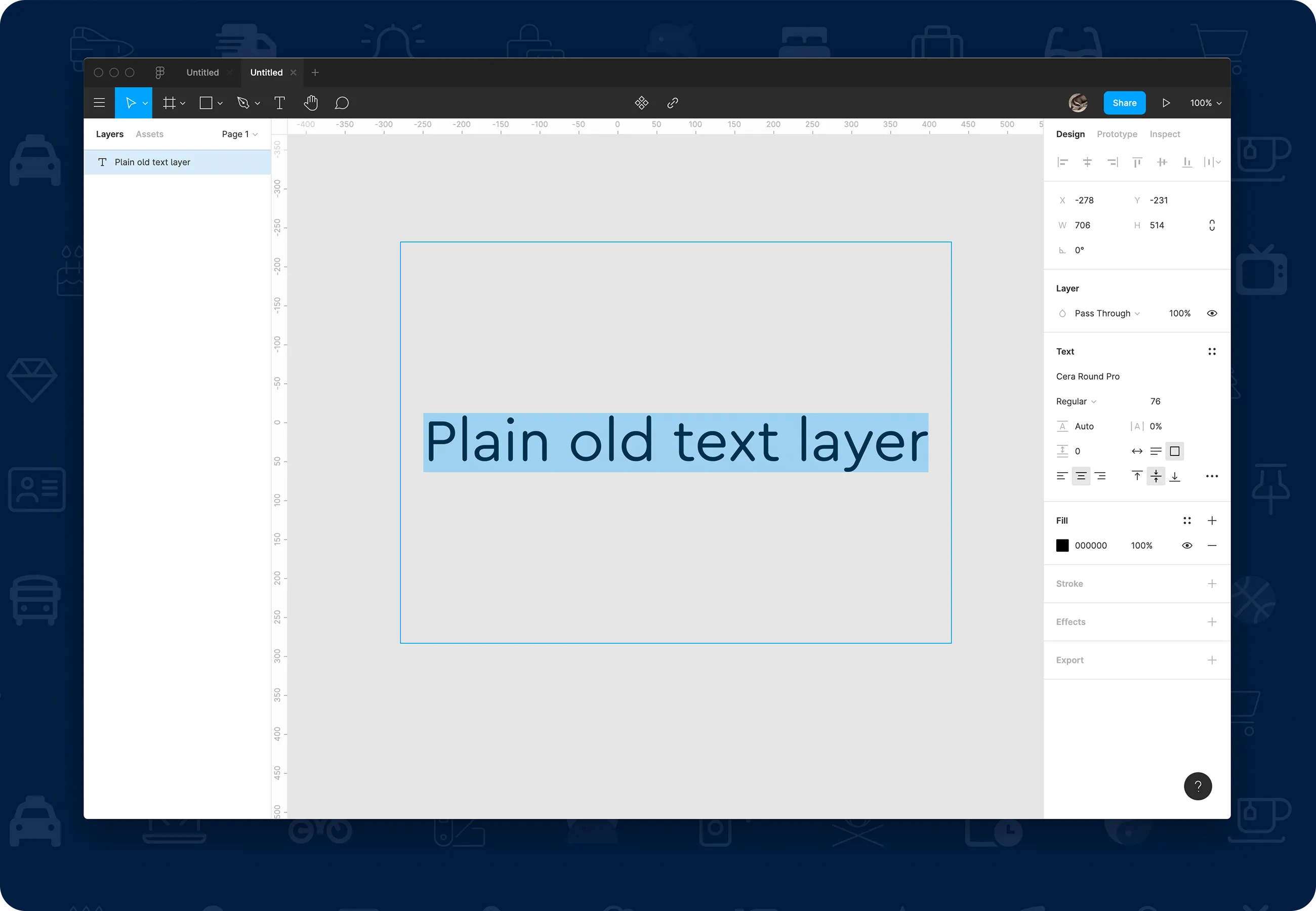 A new text layer created in a Figma document