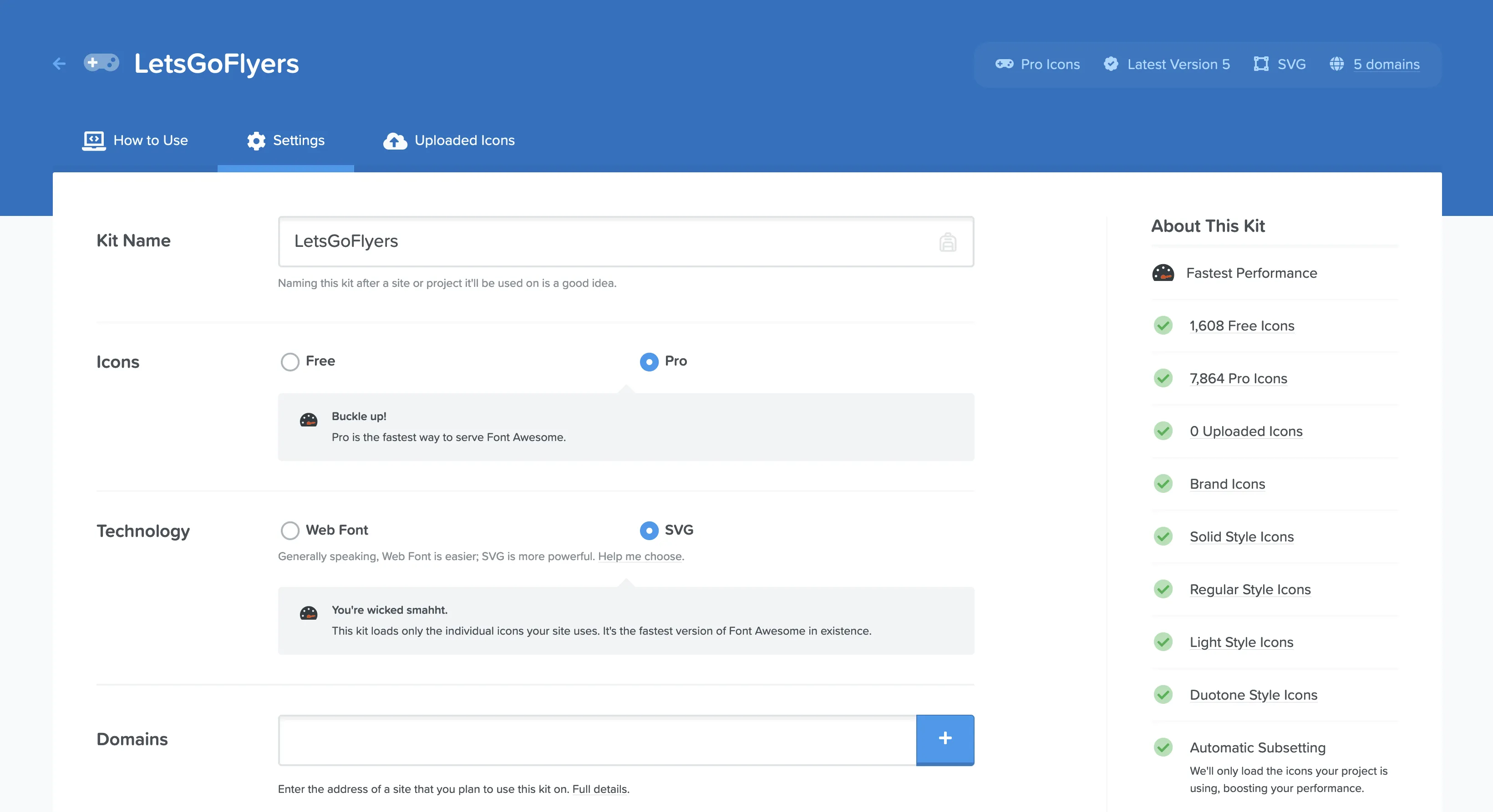 A Kit Settings Page