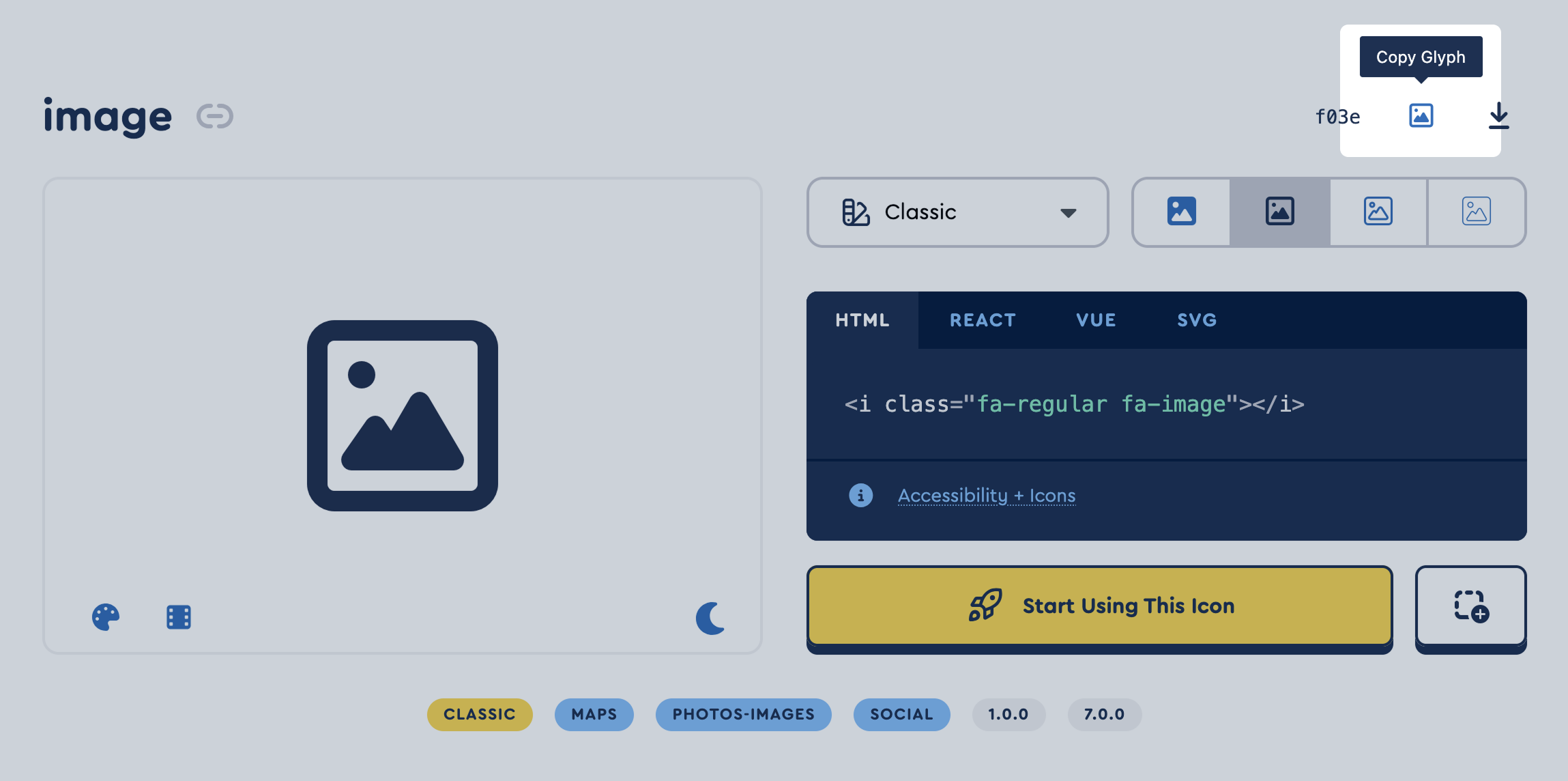 Select the copy glyph button on any icon's details