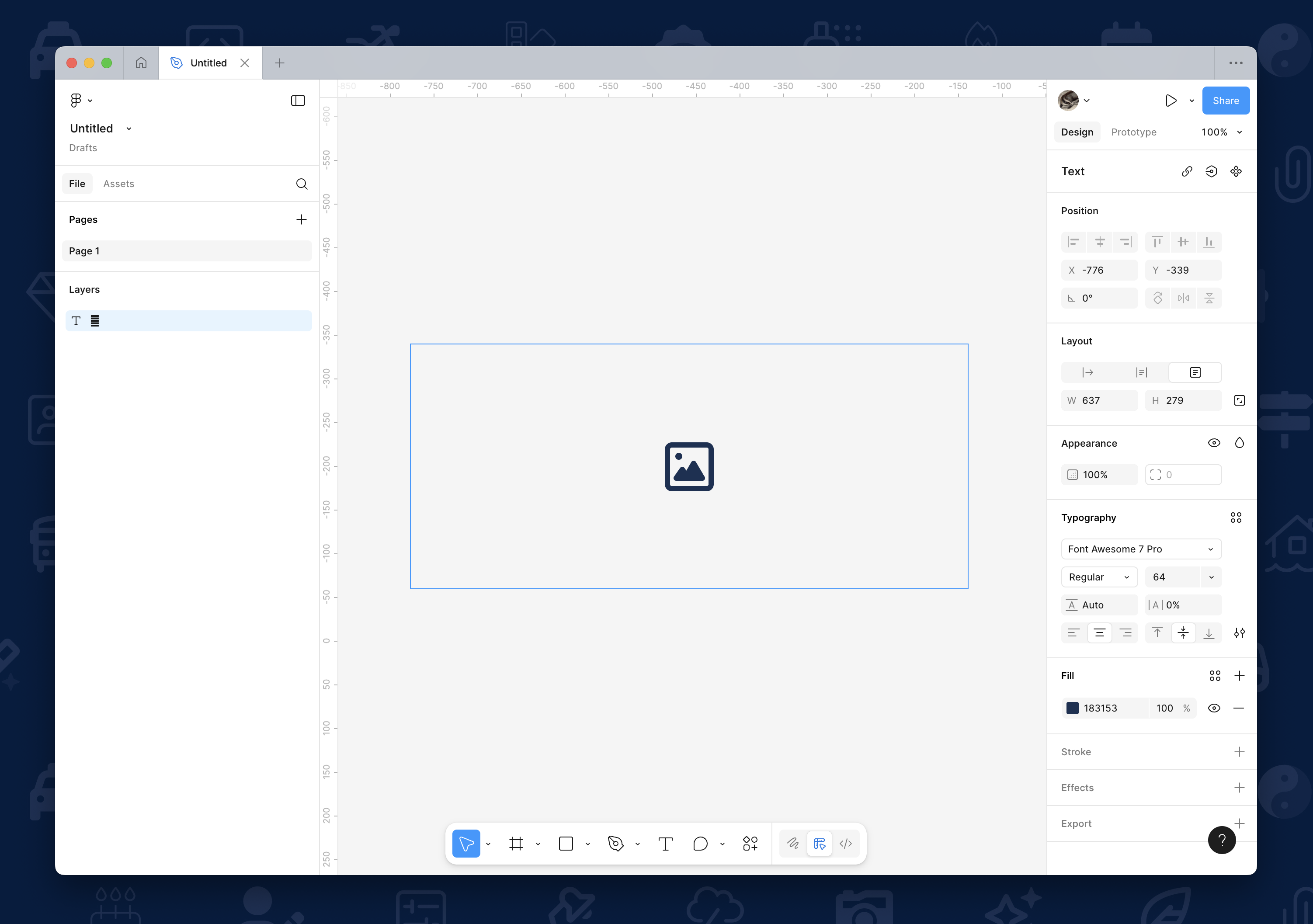 The glyph for the Image icon pasted into the text layer renders the icon