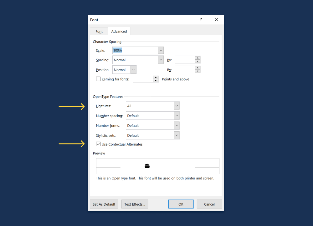 Enabling Font Awesome ligatures in Microsoft Office
