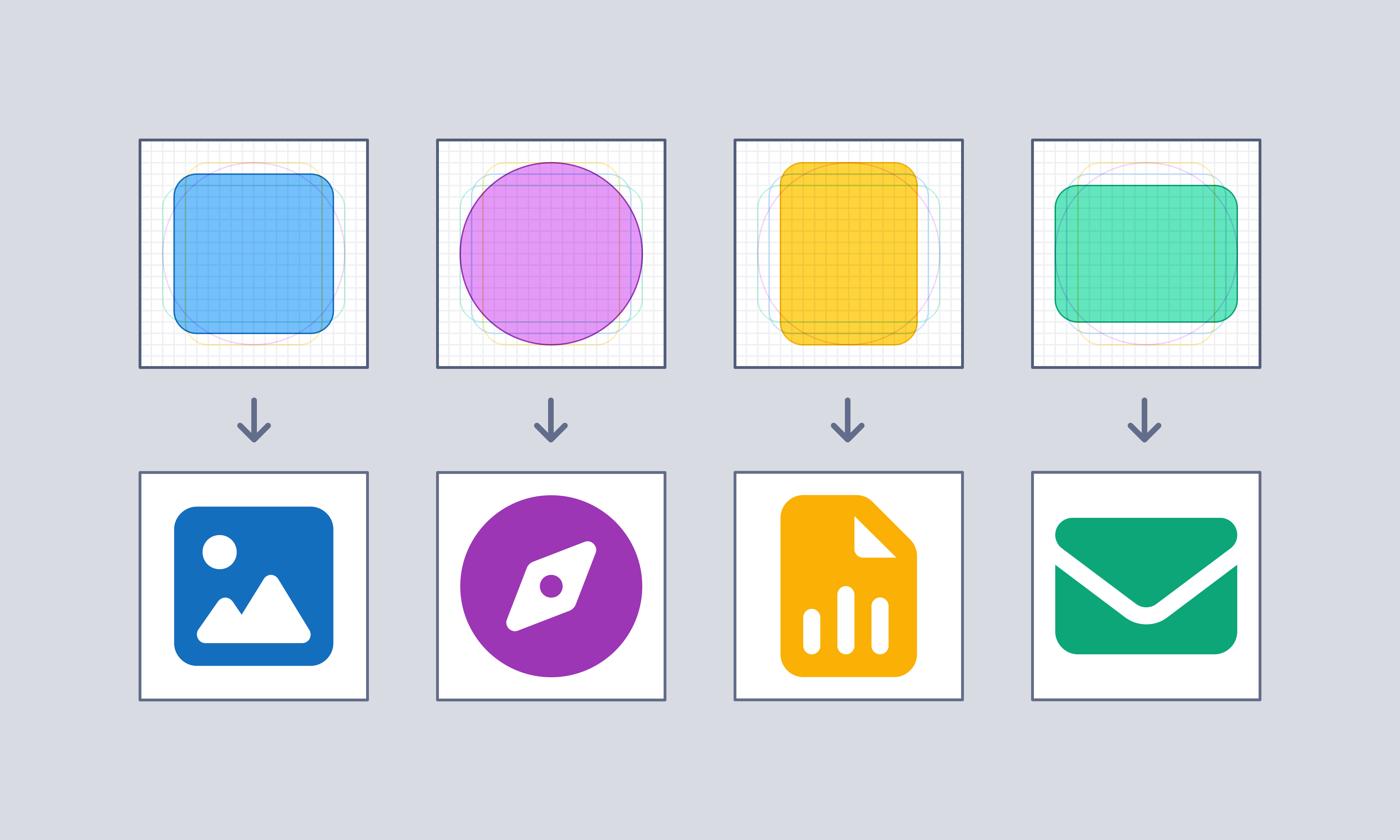 Basic shapes in the icon pixel grid