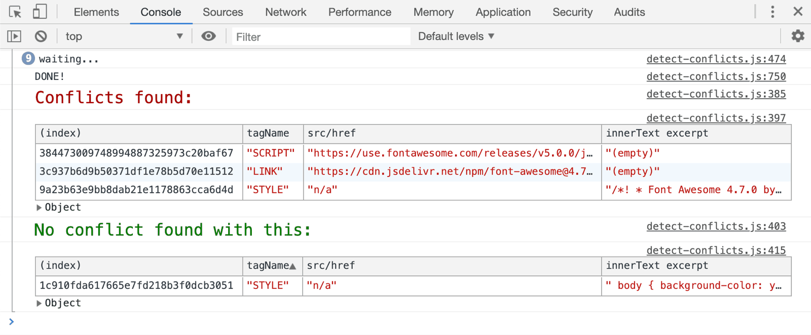 Conflict Detector Output