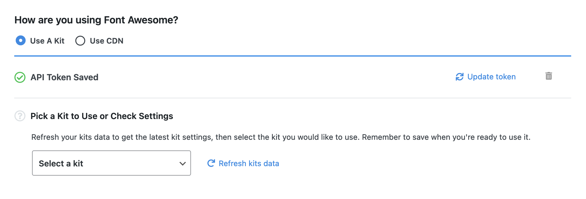 The Font Awesome WordPress plugin set up to use Kits